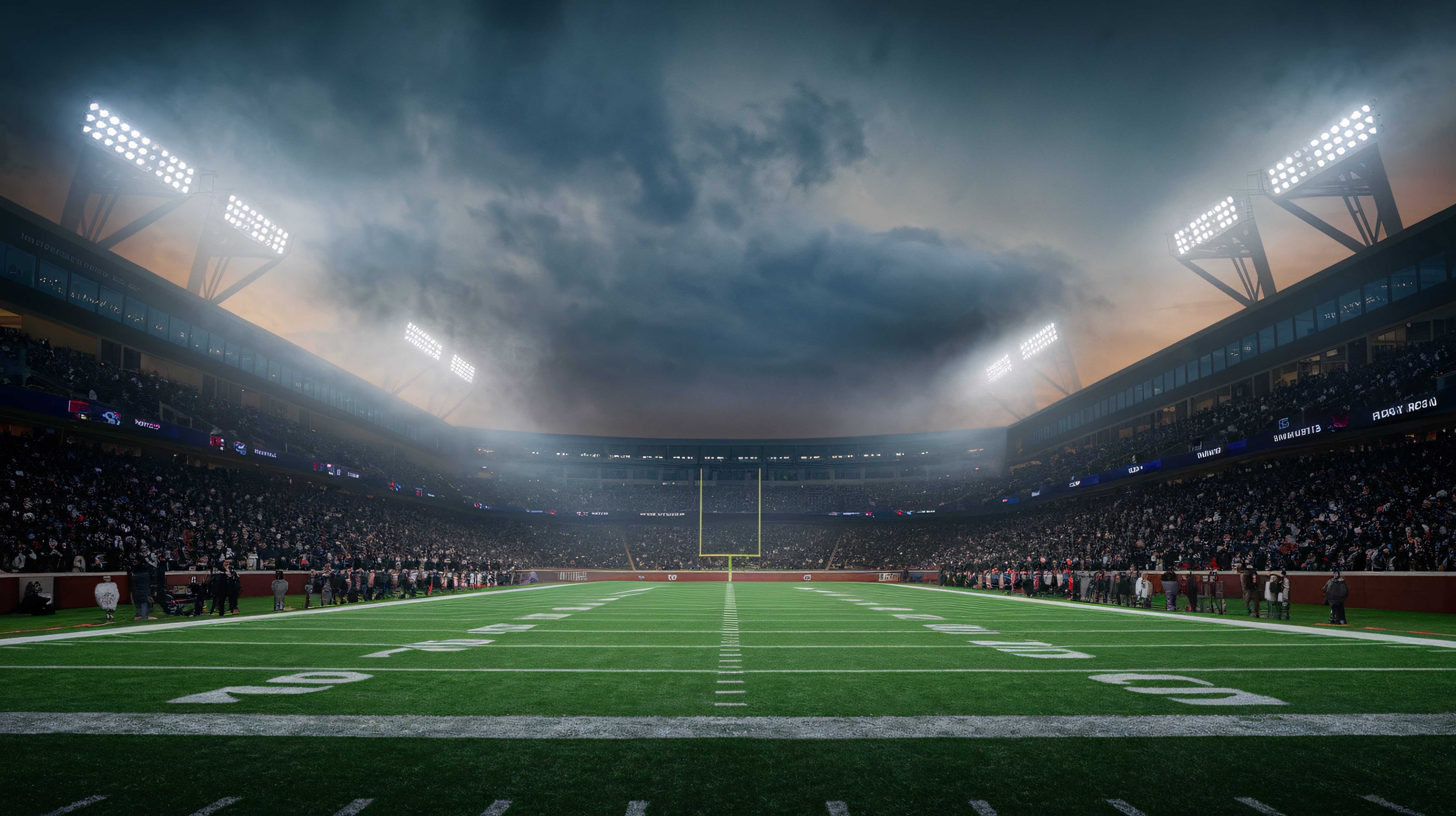 Football field at night.