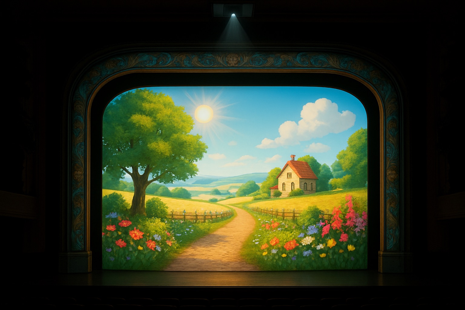 Projection mapping AI generated image of a stage.