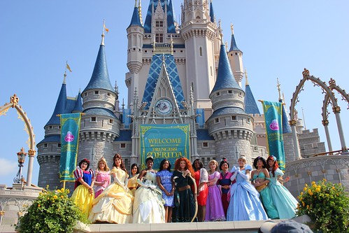 Image of the princesses in front of the castle. Photo by Ricky Brigante/Inside the Magic.